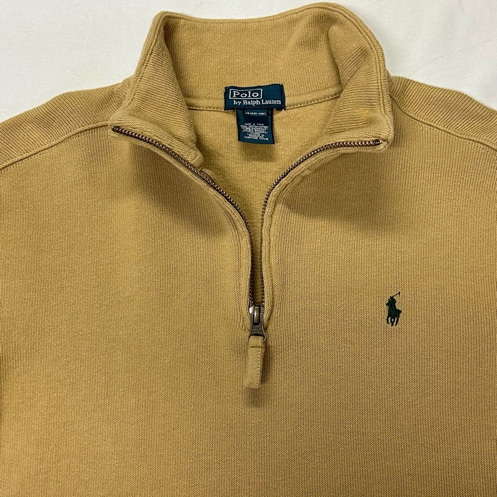 Polo Ralph Lauren Boys 1/4 Zip Pullover Sweater Size M 10-12 Cotton Knit Tan - Picture 4 of 12
